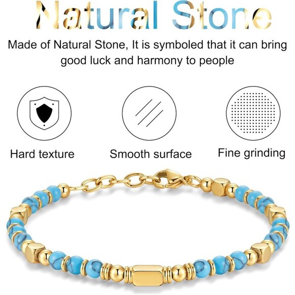 Gold & Blue Boho Beaded Bracelets for Women Trendy Jewelry Gifts for Lover, Mom - Picture 4 of 7